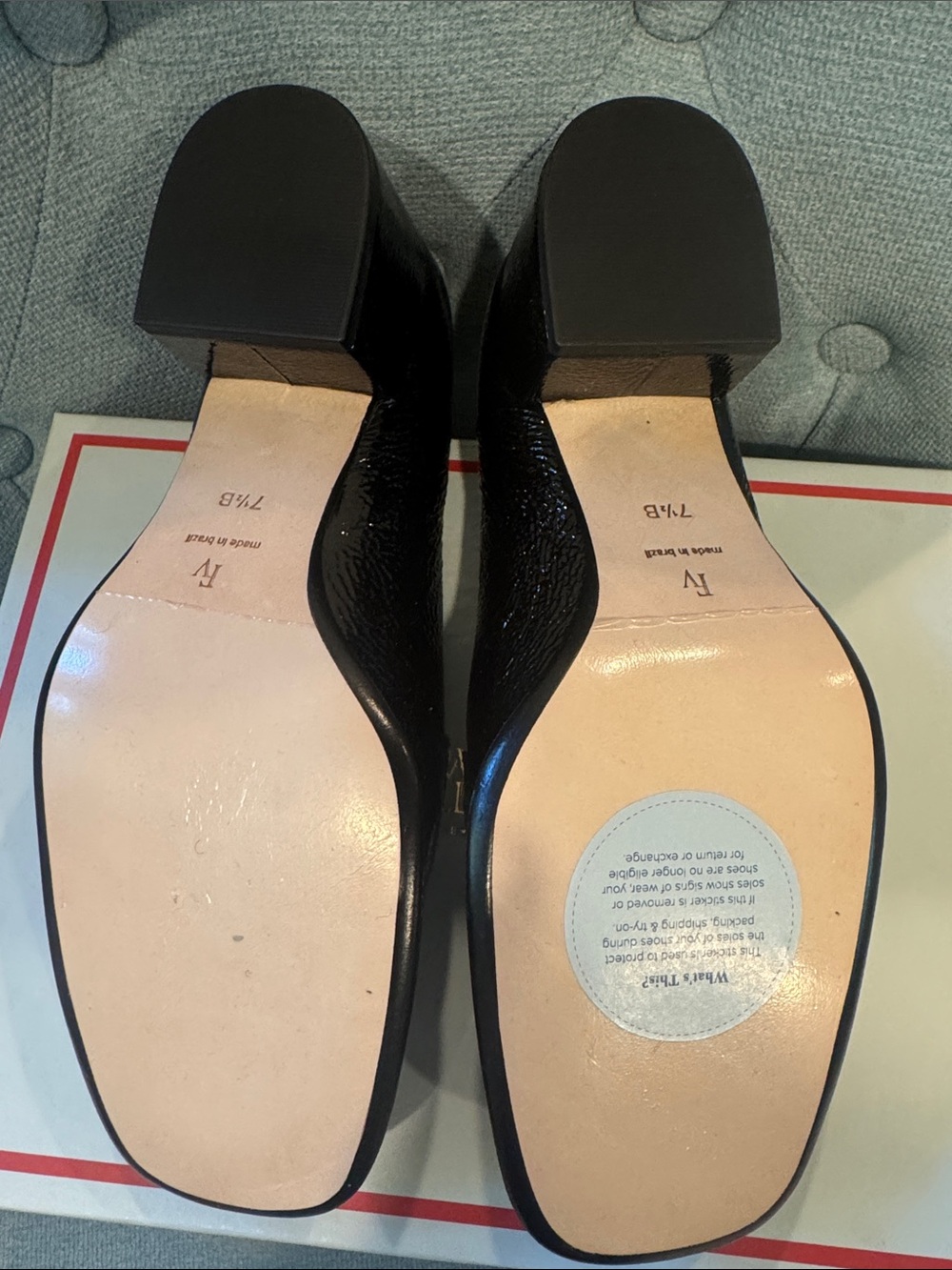 Frances Valentine Black crinkle soft Patent Loafers Gold FV Logo-Twiggy Loafer - Picture 6 of 11